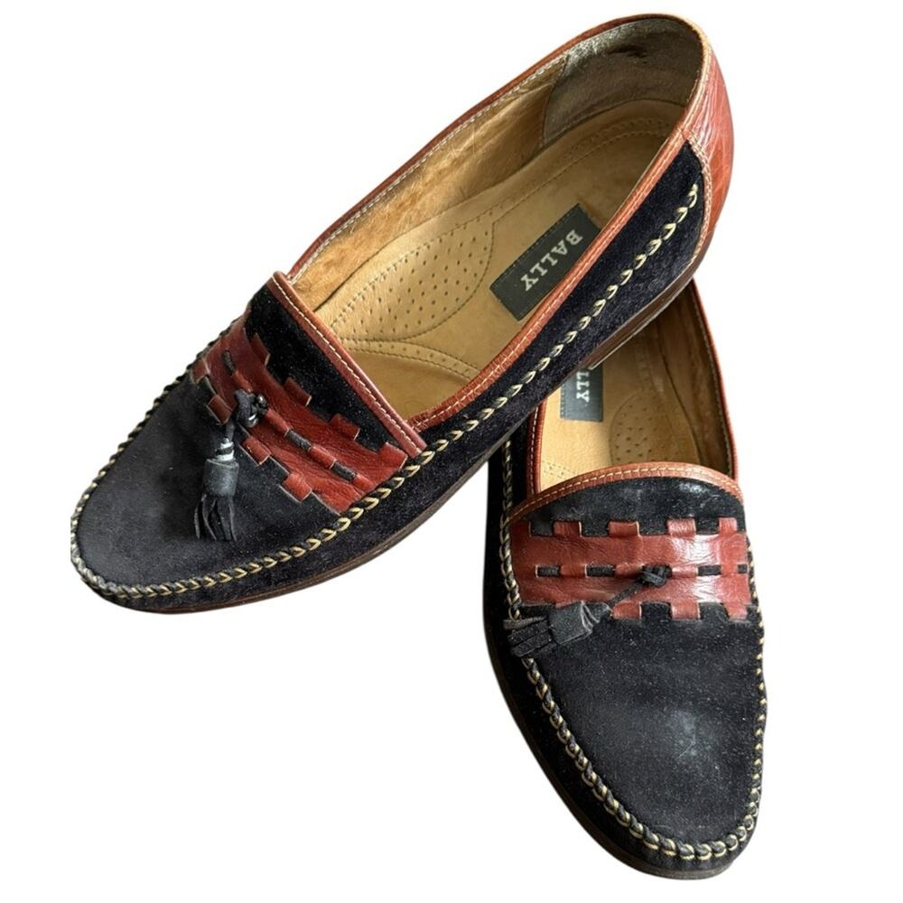 Bally Black and Brown Suede Marcello Made In Italy Leather Tassel Loafer 9